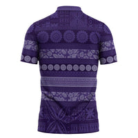 Fiji Marau na Kerisimasi Zipper Polo Shirt Purple Tapa Masi Inspired Christmas LT9 - Polynesian Pride