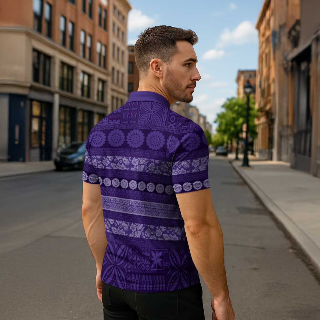 Fiji Marau na Kerisimasi Zipper Polo Shirt Purple Tapa Masi Inspired Christmas LT9 - Polynesian Pride
