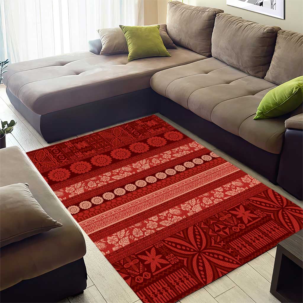 Fiji Marau na Kerisimasi Area Rug Red Tapa Masi Inspired Christmas LT9 - Polynesian Pride