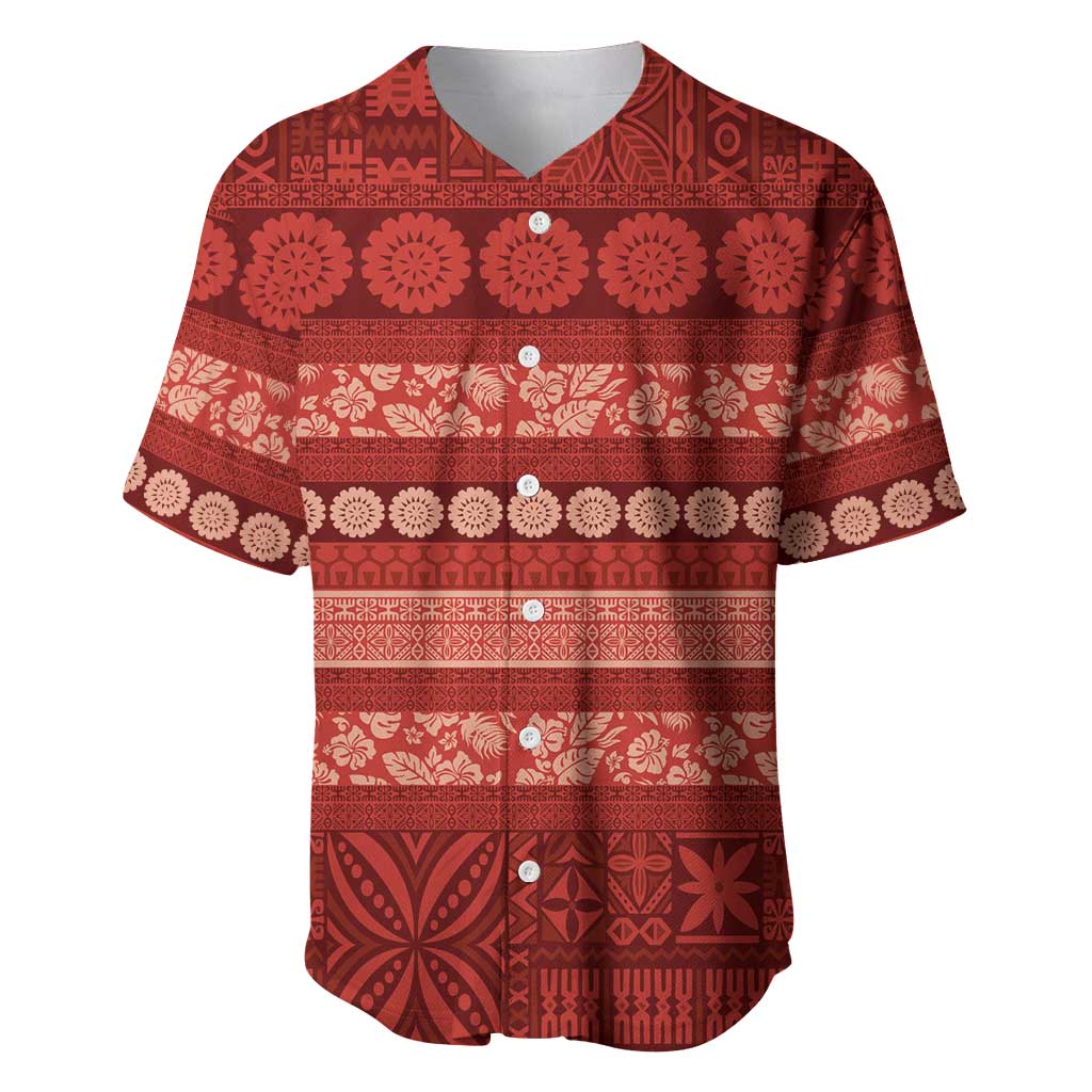 Fiji Marau na Kerisimasi Baseball Jersey Red Tapa Masi Inspired Christmas - Polynesian Pride