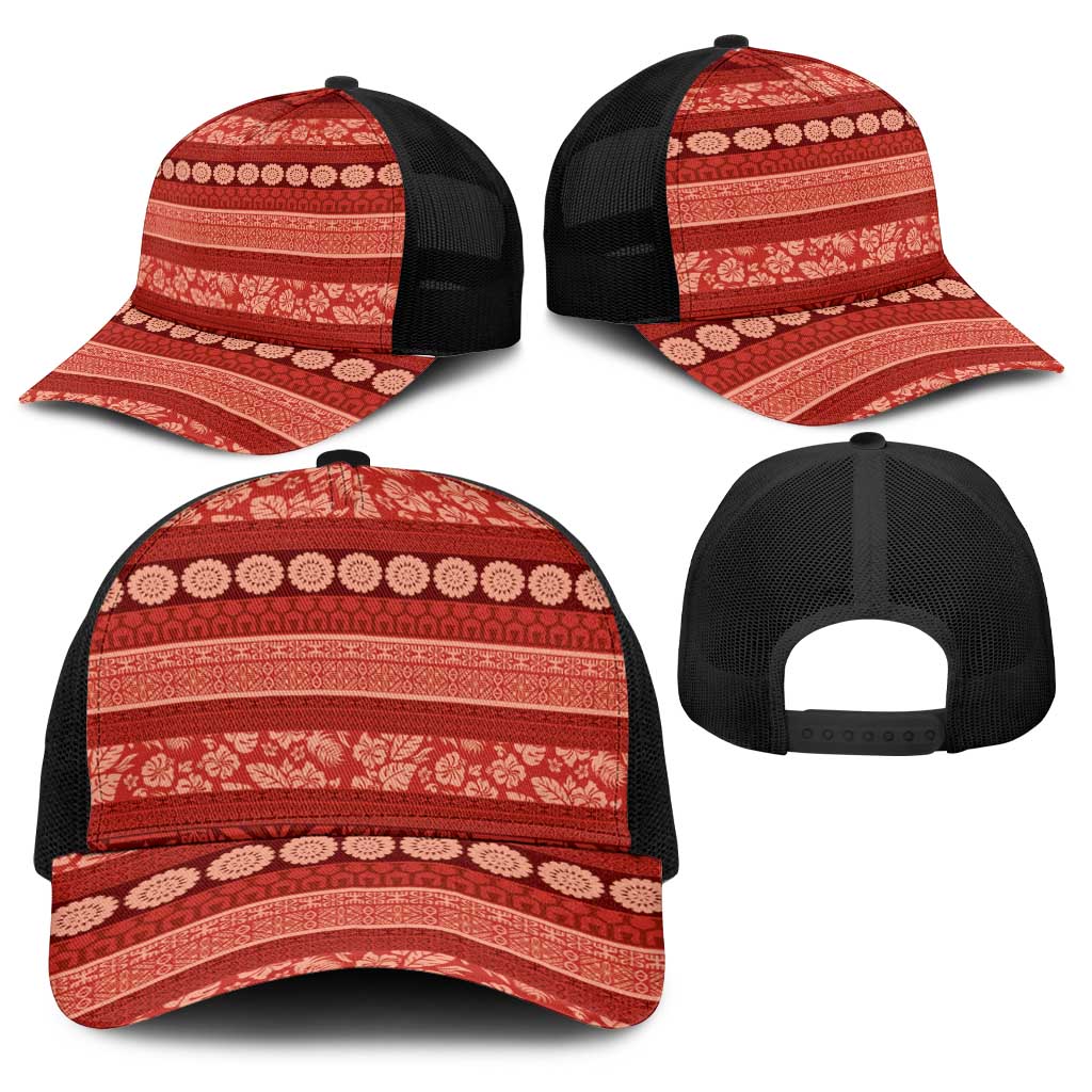 Fiji Marau na Kerisimasi Baseball Net Cap Red Tapa Masi Inspired Christmas - Polynesian Pride
