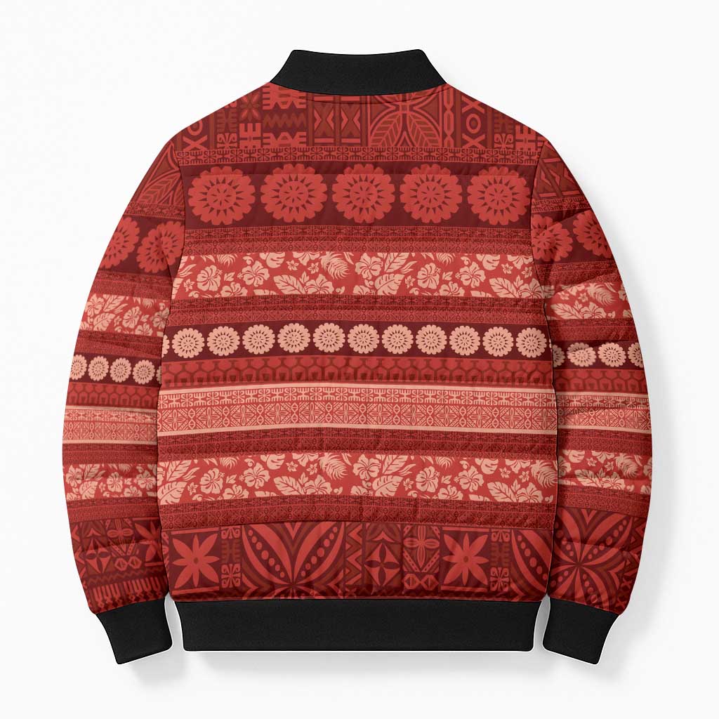 Fiji Marau na Kerisimasi Bomber Puffer Jacket Red Tapa Masi Inspired Christmas - Polynesian Pride