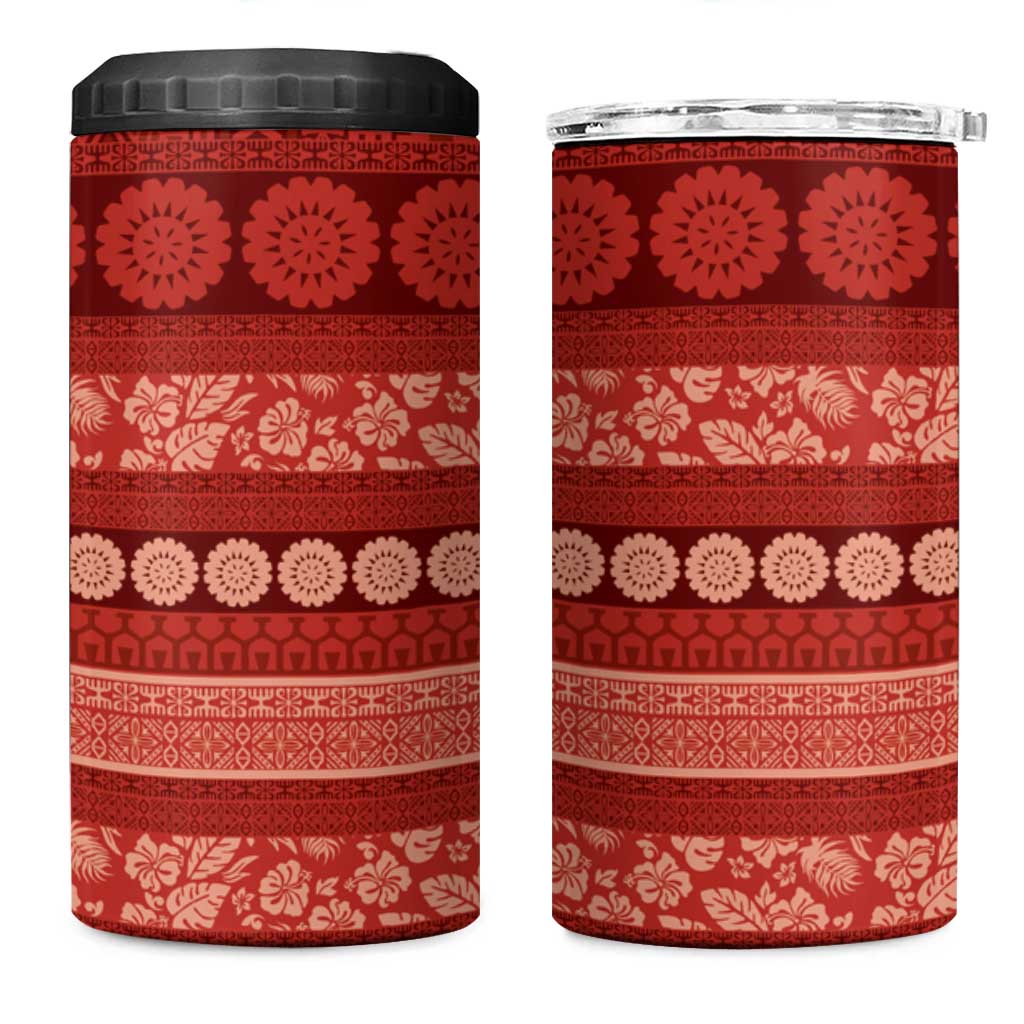 Fiji Marau na Kerisimasi 4 in 1 Can Cooler Tumbler Red Tapa Masi Inspired Christmas LT9 One Size: 16 oz Red - Polynesian Pride