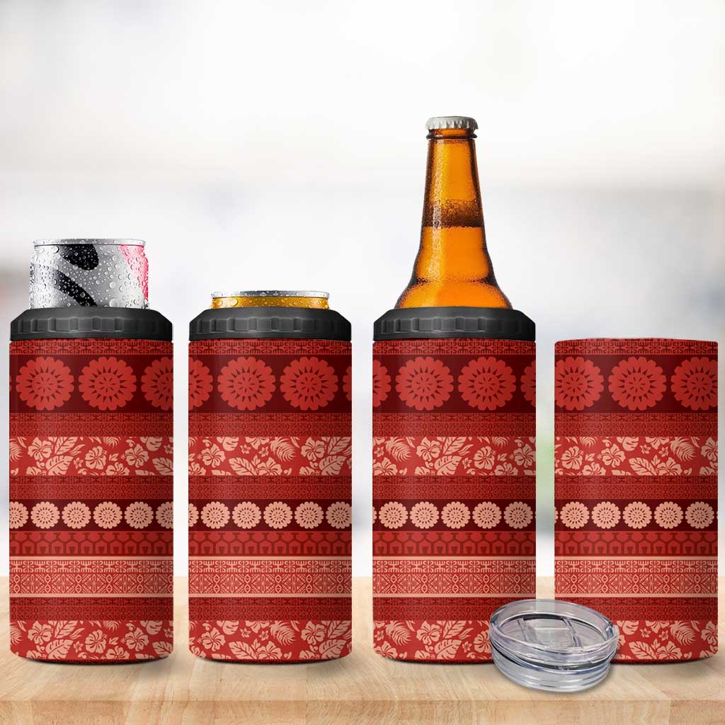 Fiji Marau na Kerisimasi 4 in 1 Can Cooler Tumbler Red Tapa Masi Inspired Christmas LT9 - Polynesian Pride