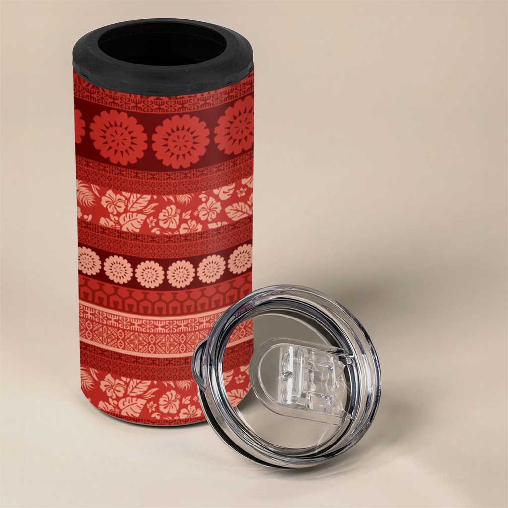 Fiji Marau na Kerisimasi 4 in 1 Can Cooler Tumbler Red Tapa Masi Inspired Christmas LT9 - Polynesian Pride