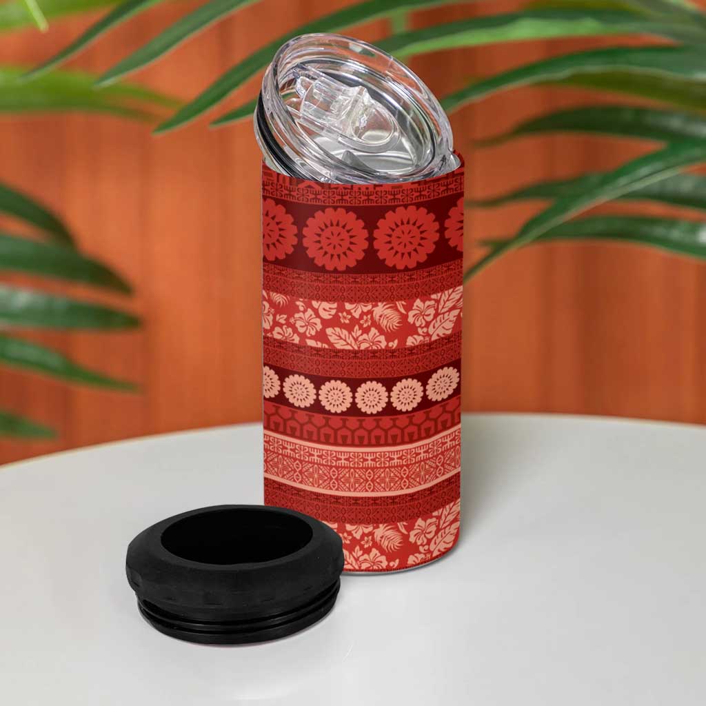 Fiji Marau na Kerisimasi 4 in 1 Can Cooler Tumbler Red Tapa Masi Inspired Christmas LT9 - Polynesian Pride