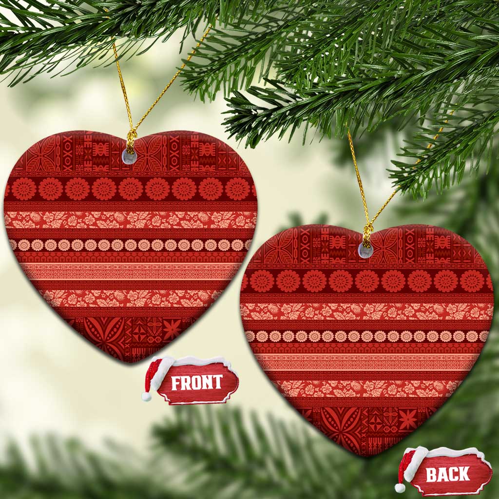 Fiji Marau na Kerisimasi Ceramic Ornament Red Tapa Masi Inspired Christmas - Polynesian Pride