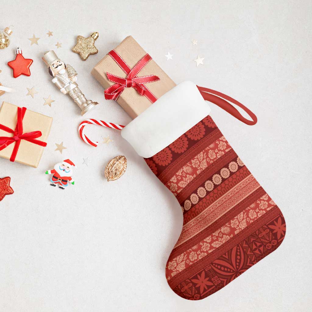 Fiji Marau na Kerisimasi Christmas Stocking Red Tapa Masi Inspired Christmas - Polynesian Pride
