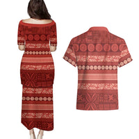Fiji Marau na Kerisimasi Couples Matching Puletasi and Hawaiian Shirt Red Tapa Masi Inspired Christmas LT9 - Polynesian Pride