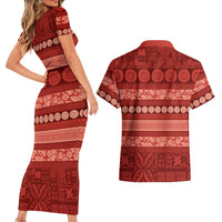 Fiji Marau na Kerisimasi Couples Matching Short Sleeve Bodycon Dress and Hawaiian Shirt Red Tapa Masi Inspired Christmas LT9 - Polynesian Pride