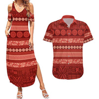 Fiji Marau na Kerisimasi Couples Matching Summer Maxi Dress and Hawaiian Shirt Red Tapa Masi Inspired Christmas LT9 Red - Polynesian Pride