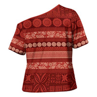 Fiji Marau na Kerisimasi Cross Shoulder Shirt Red Tapa Masi Inspired Christmas LT9 - Polynesian Pride