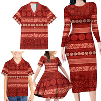 Fiji Marau na Kerisimasi Family Matching Long Sleeve Bodycon Dress and Hawaiian Shirt Red Tapa Masi Inspired Christmas LT9 - Polynesian Pride