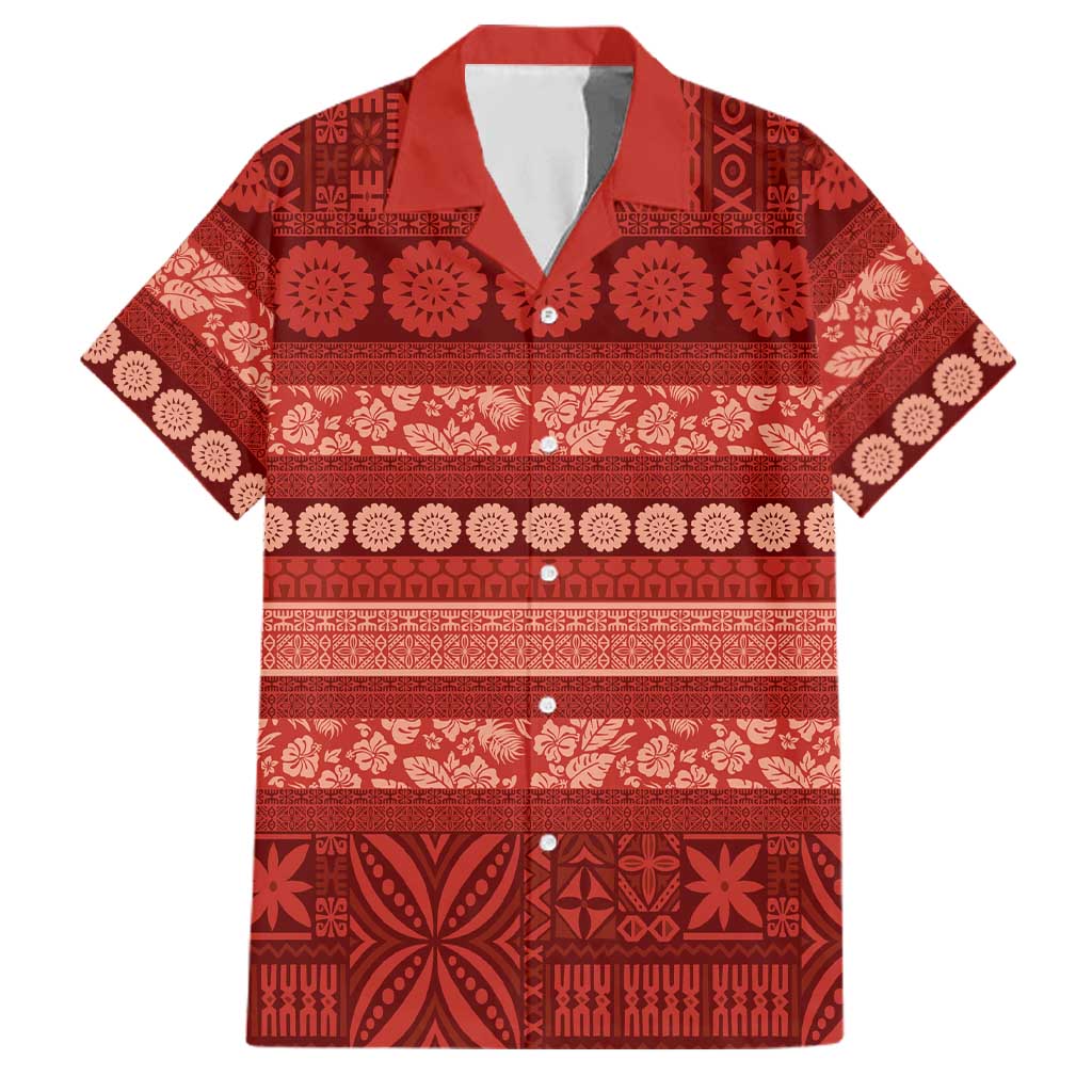Fiji Marau na Kerisimasi Family Matching Off Shoulder Maxi Dress and Hawaiian Shirt Red Tapa Masi Inspired Christmas LT9 Dad's Shirt - Short Sleeve Red - Polynesian Pride