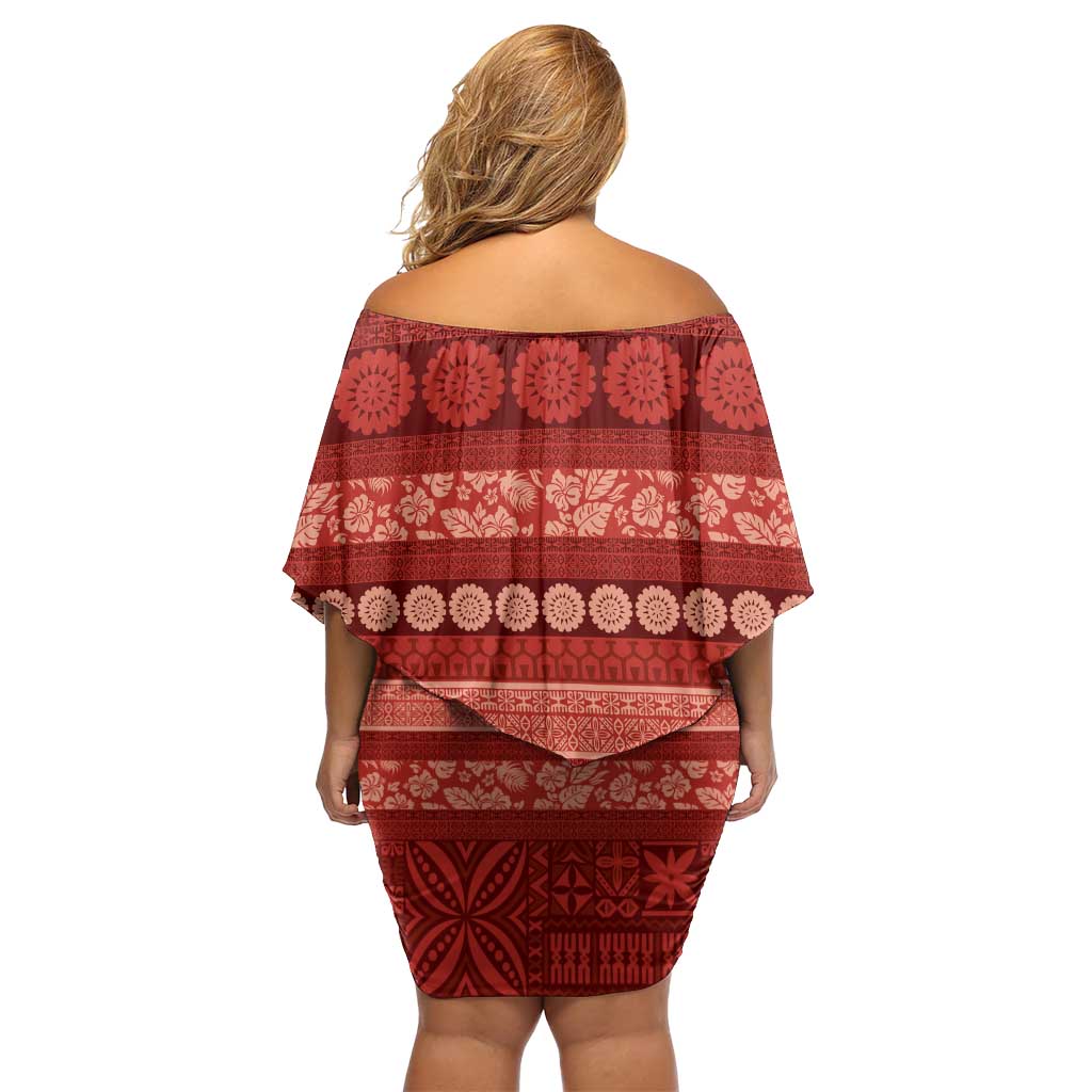 Fiji Marau na Kerisimasi Family Matching Off Shoulder Short Dress and Hawaiian Shirt Red Tapa Masi Inspired Christmas LT9 - Polynesian Pride