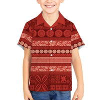 Fiji Marau na Kerisimasi Family Matching Off Shoulder Short Dress and Hawaiian Shirt Red Tapa Masi Inspired Christmas LT9 Son's Shirt Red - Polynesian Pride