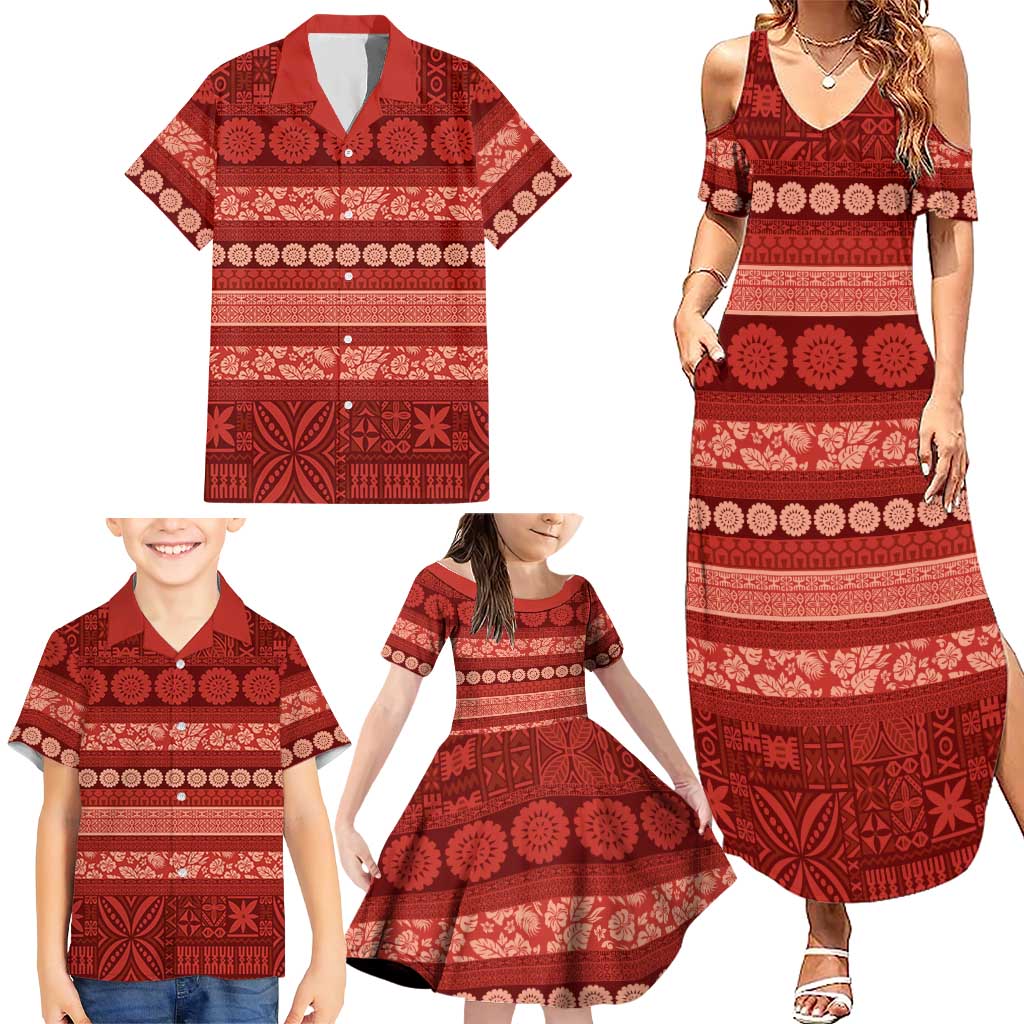 Fiji Marau na Kerisimasi Family Matching Summer Maxi Dress and Hawaiian Shirt Red Tapa Masi Inspired Christmas LT9 - Polynesian Pride