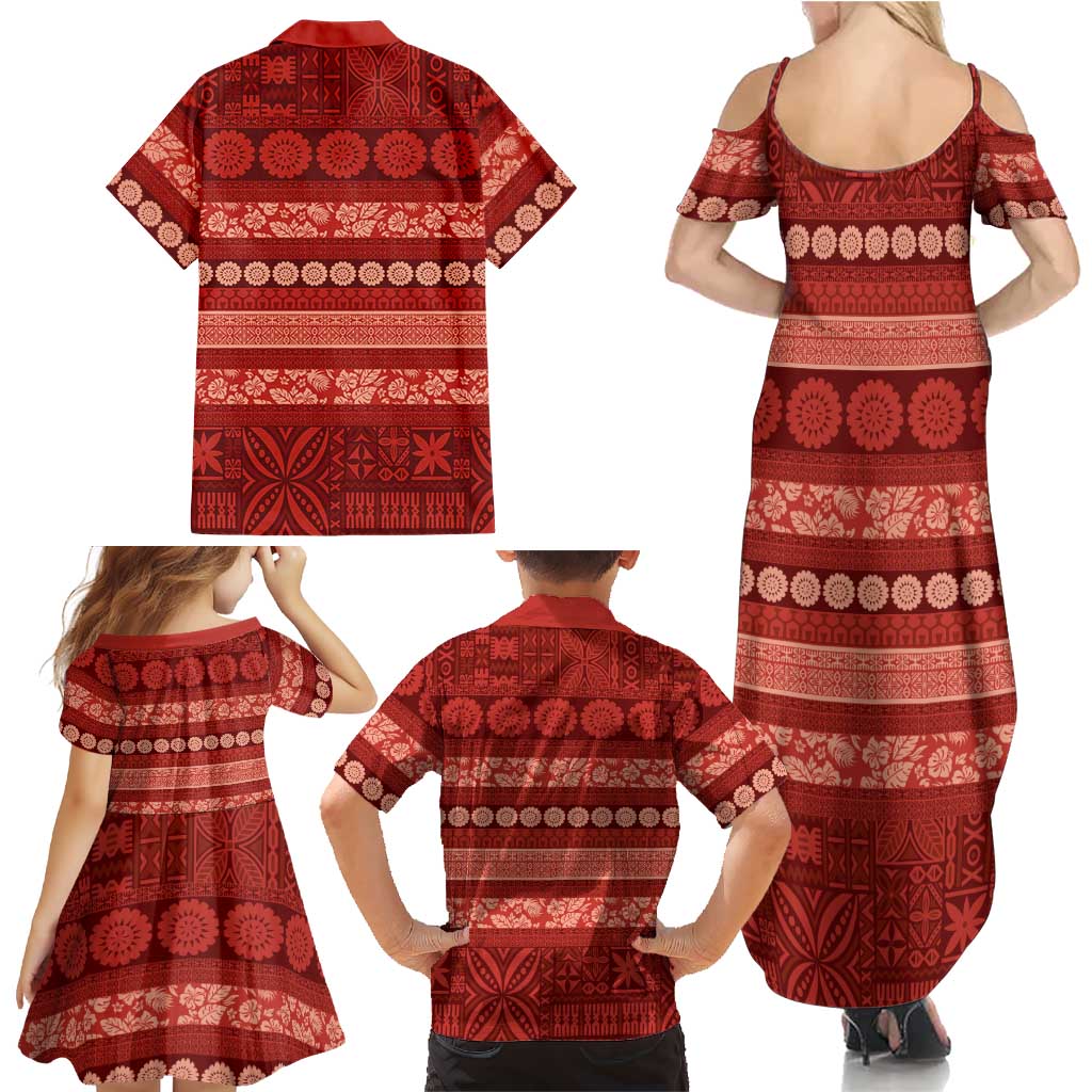 Fiji Marau na Kerisimasi Family Matching Summer Maxi Dress and Hawaiian Shirt Red Tapa Masi Inspired Christmas LT9 - Polynesian Pride