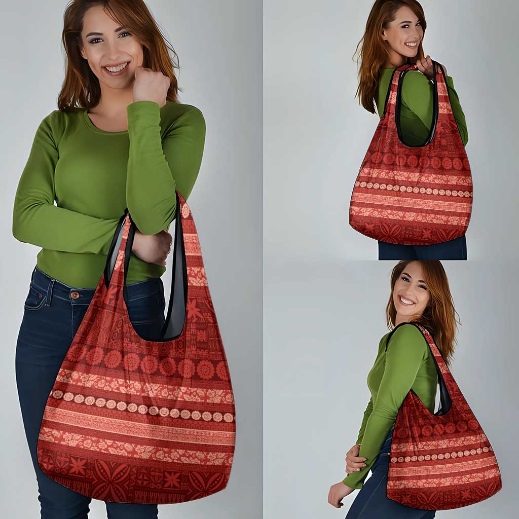 Fiji Marau na Kerisimasi Grocery Bag Red Tapa Masi Inspired Christmas - Polynesian Pride