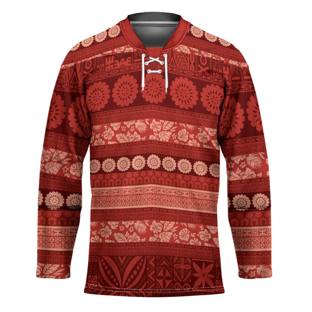 Fiji Marau na Kerisimasi Hockey Jersey Red Tapa Masi Inspired Christmas - Polynesian Pride