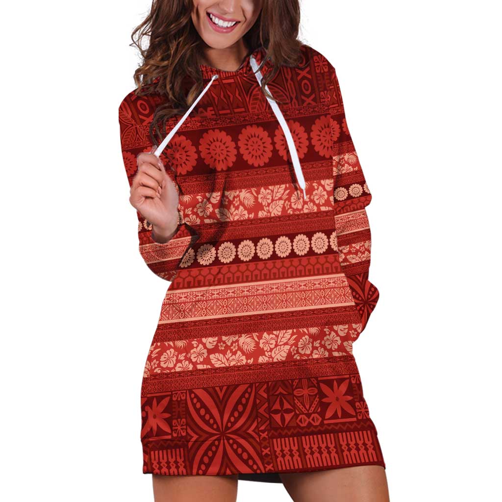 Fiji Marau na Kerisimasi Hoodie Dress Red Tapa Masi Inspired Christmas LT9 Red - Polynesian Pride