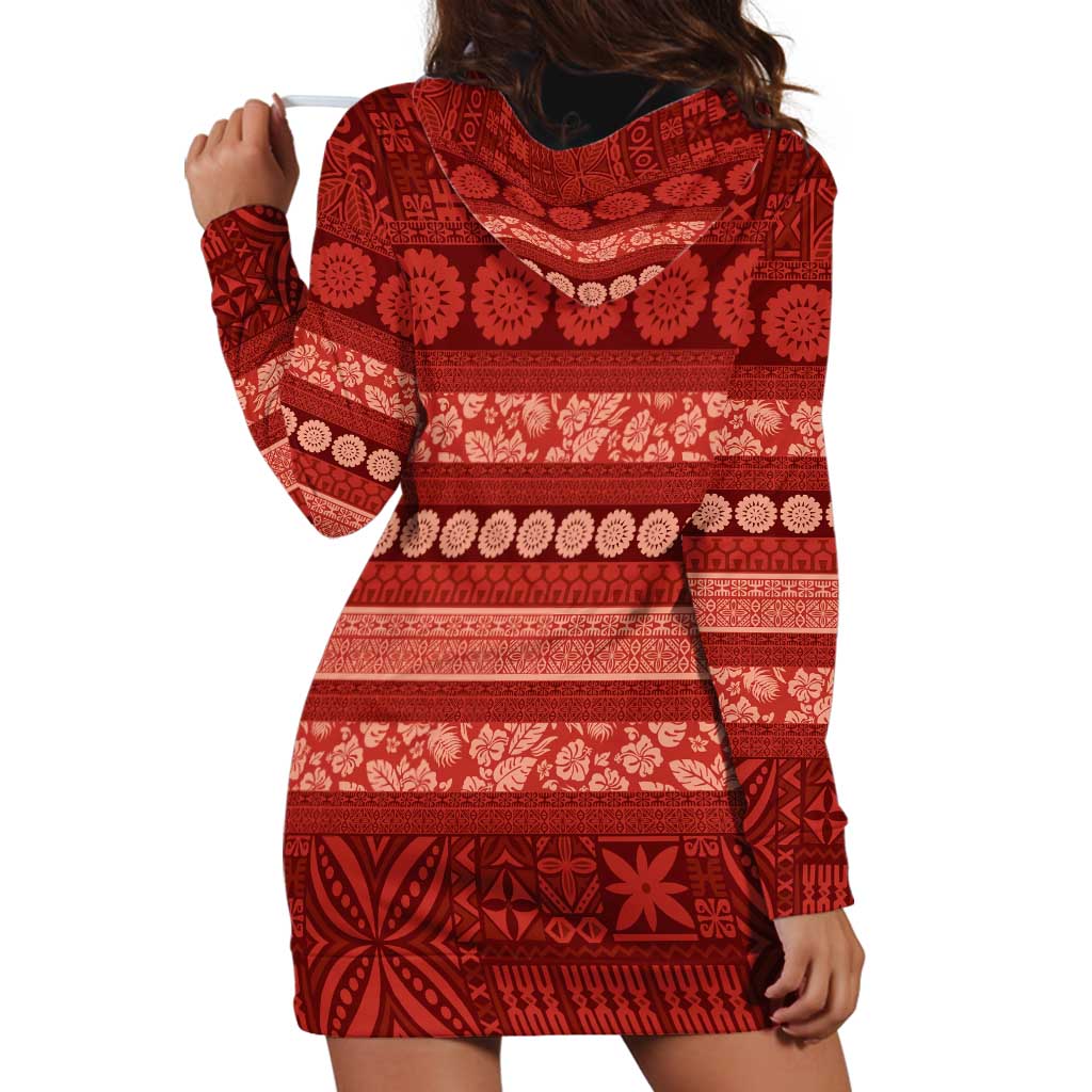 Fiji Marau na Kerisimasi Hoodie Dress Red Tapa Masi Inspired Christmas LT9 - Polynesian Pride