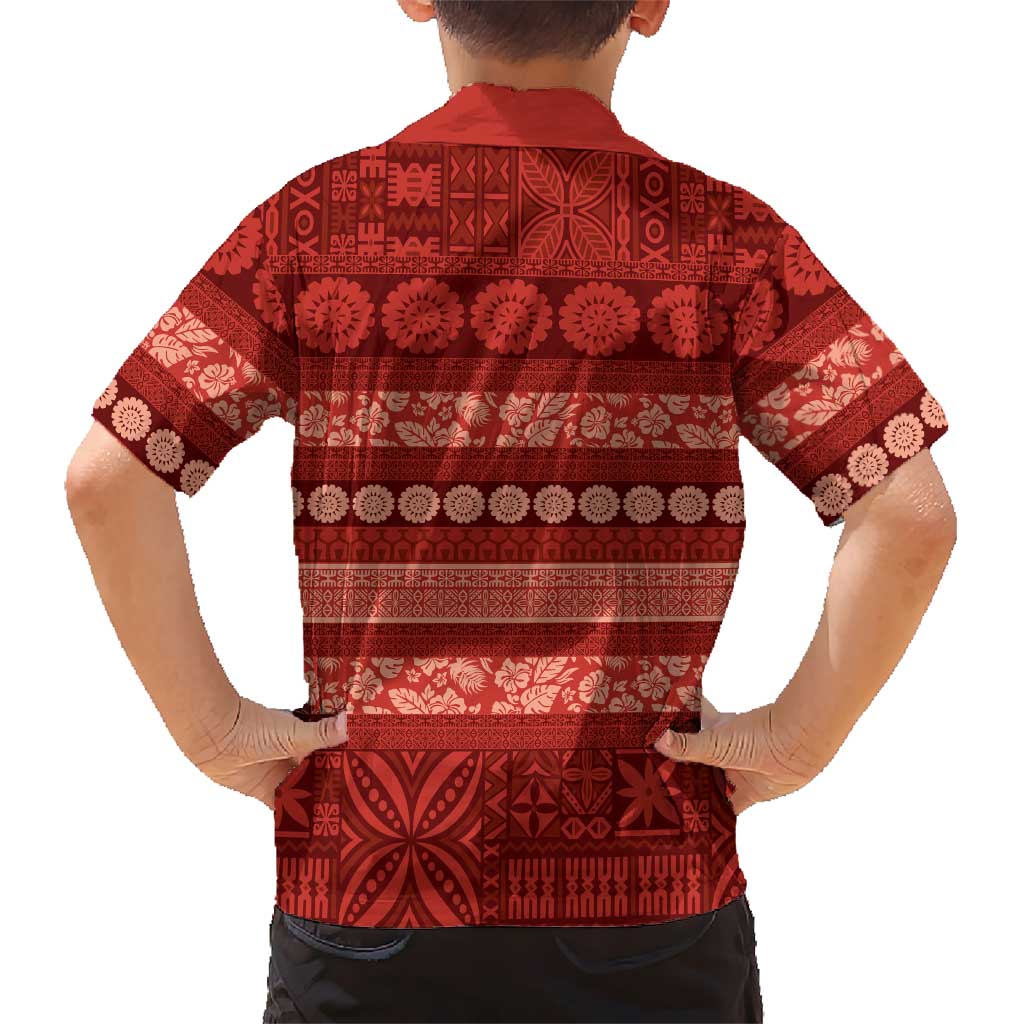 Fiji Marau na Kerisimasi Kid Hawaiian Shirt Red Tapa Masi Inspired Christmas LT9 - Polynesian Pride