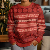 Fiji Marau na Kerisimasi Kid Ugly Christmas Sweater Red Tapa Masi Inspired Christmas - Polynesian Pride
