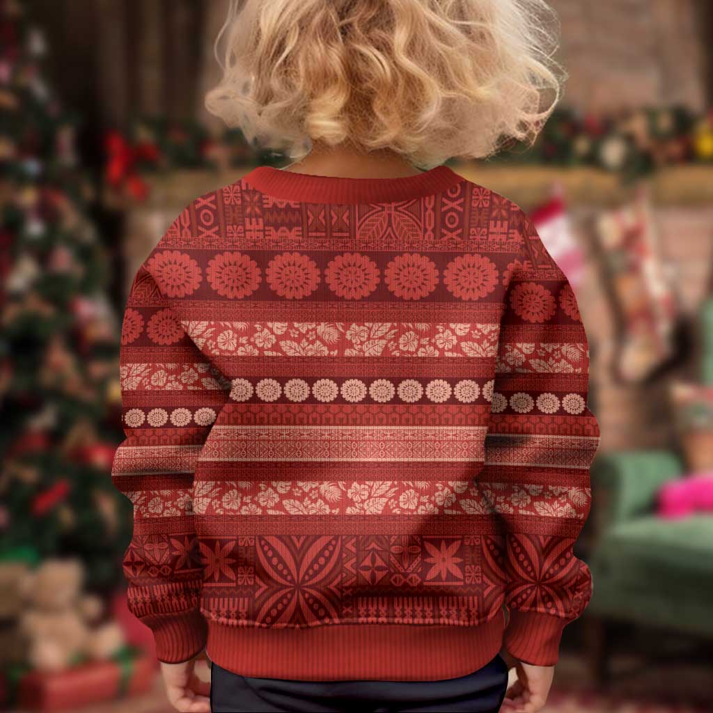 Fiji Marau na Kerisimasi Kid Ugly Christmas Sweater Red Tapa Masi Inspired Christmas - Polynesian Pride