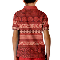 Fiji Marau na Kerisimasi Kid Polo Shirt Red Tapa Masi Inspired Christmas LT9 - Polynesian Pride