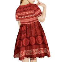 Fiji Marau na Kerisimasi Kid Short Sleeve Dress Red Tapa Masi Inspired Christmas LT9 - Polynesian Pride