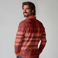 Fiji Marau na Kerisimasi Long Sleeve Polo Shirt Red Tapa Masi Inspired Christmas LT9 - Polynesian Pride