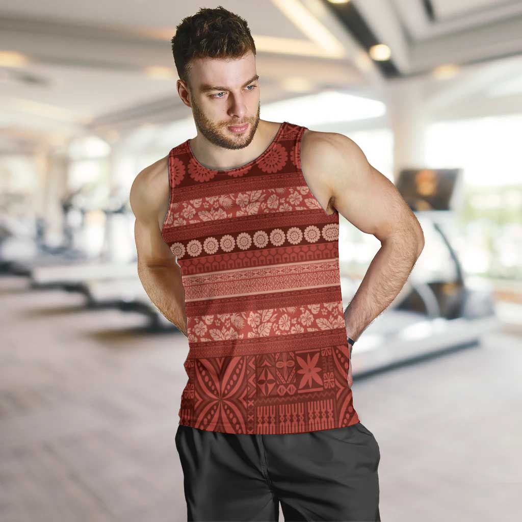 Fiji Marau na Kerisimasi Men Tank Top Red Tapa Masi Inspired Christmas - Polynesian Pride