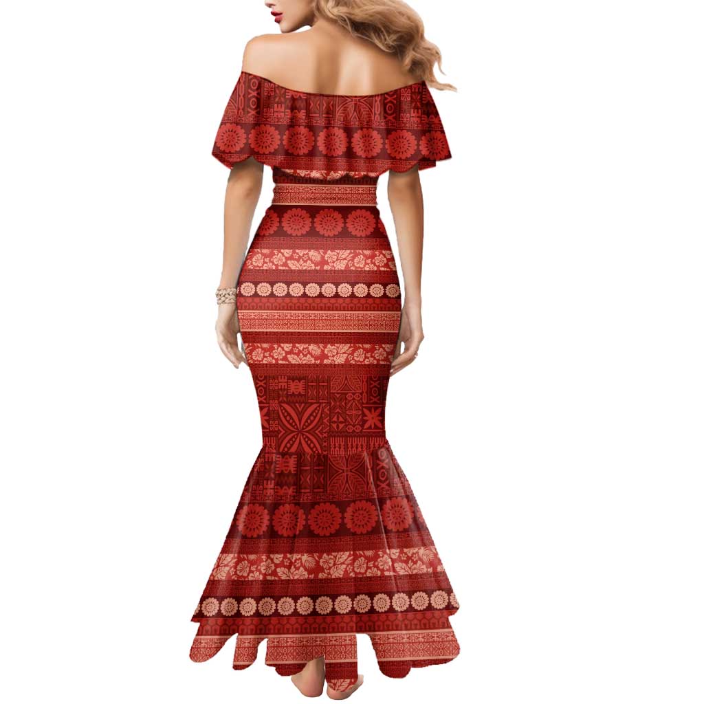 Fiji Marau na Kerisimasi Mermaid Dress Red Tapa Masi Inspired Christmas LT9 - Polynesian Pride