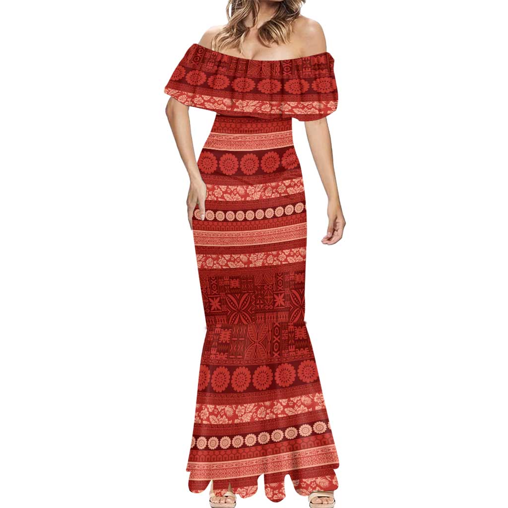 Fiji Marau na Kerisimasi Mermaid Dress Red Tapa Masi Inspired Christmas LT9 - Polynesian Pride