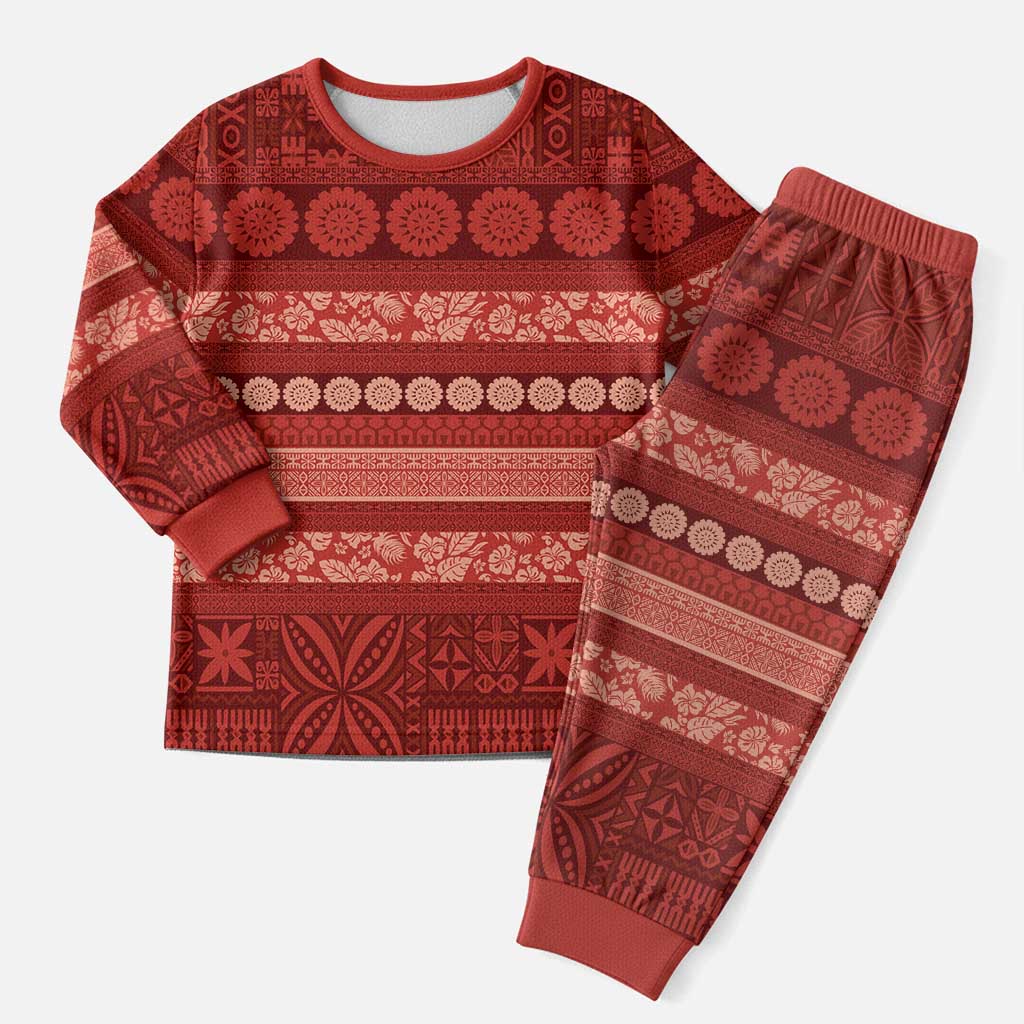 Fiji Marau na Kerisimasi Christmas Pajama Set Red Tapa Masi Inspired Christmas - Polynesian Pride