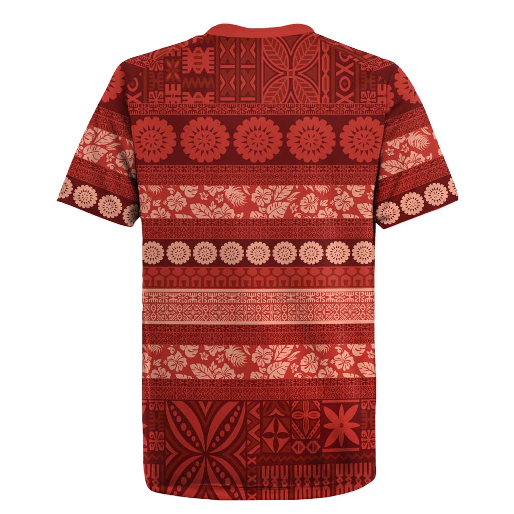 Fiji Marau na Kerisimasi Rugby Jersey Red Tapa Masi Inspired Christmas - Polynesian Pride