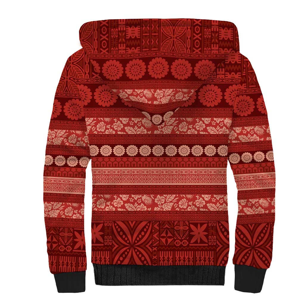 Fiji Marau na Kerisimasi Sherpa Hoodie Red Tapa Masi Inspired Christmas LT9 - Polynesian Pride