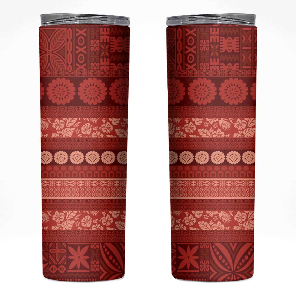 Fiji Marau na Kerisimasi Skinny Tumbler Red Tapa Masi Inspired Christmas LT9 Red - Polynesian Pride