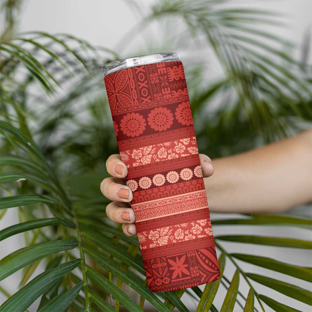 Fiji Marau na Kerisimasi Skinny Tumbler Red Tapa Masi Inspired Christmas LT9 - Polynesian Pride