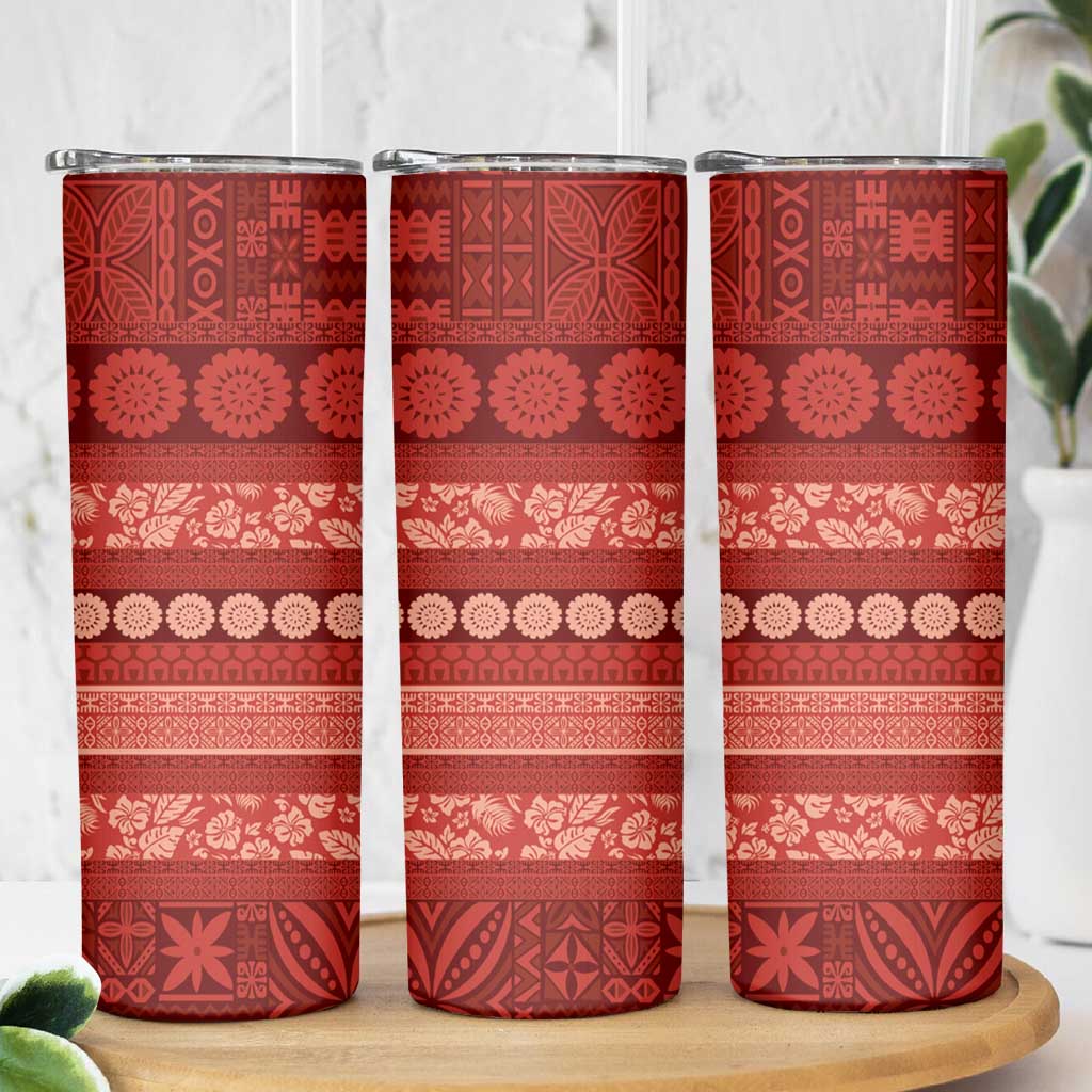Fiji Marau na Kerisimasi Skinny Tumbler Red Tapa Masi Inspired Christmas LT9 - Polynesian Pride