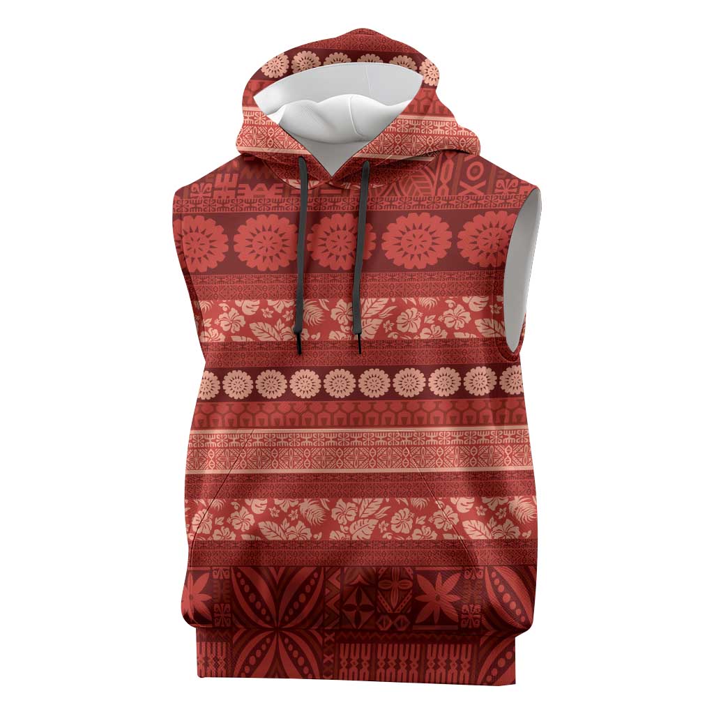Fiji Marau na Kerisimasi Sleeveless Hoodie Red Tapa Masi Inspired Christmas LT9 Red - Polynesian Pride