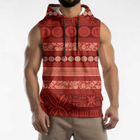 Fiji Marau na Kerisimasi Sleeveless Hoodie Red Tapa Masi Inspired Christmas LT9 - Polynesian Pride