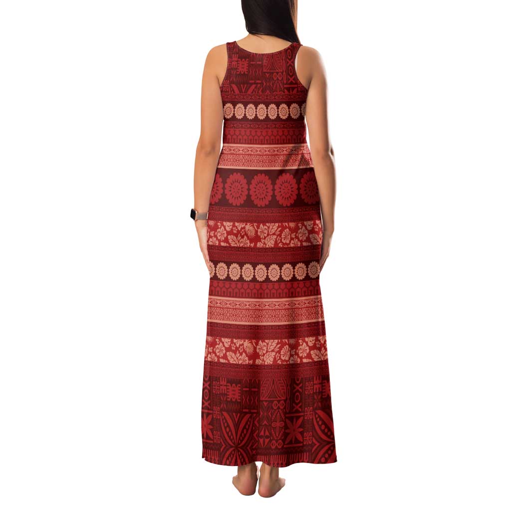 Fiji Marau na Kerisimasi Tank Maxi Dress Red Tapa Masi Inspired Christmas LT9 - Polynesian Pride