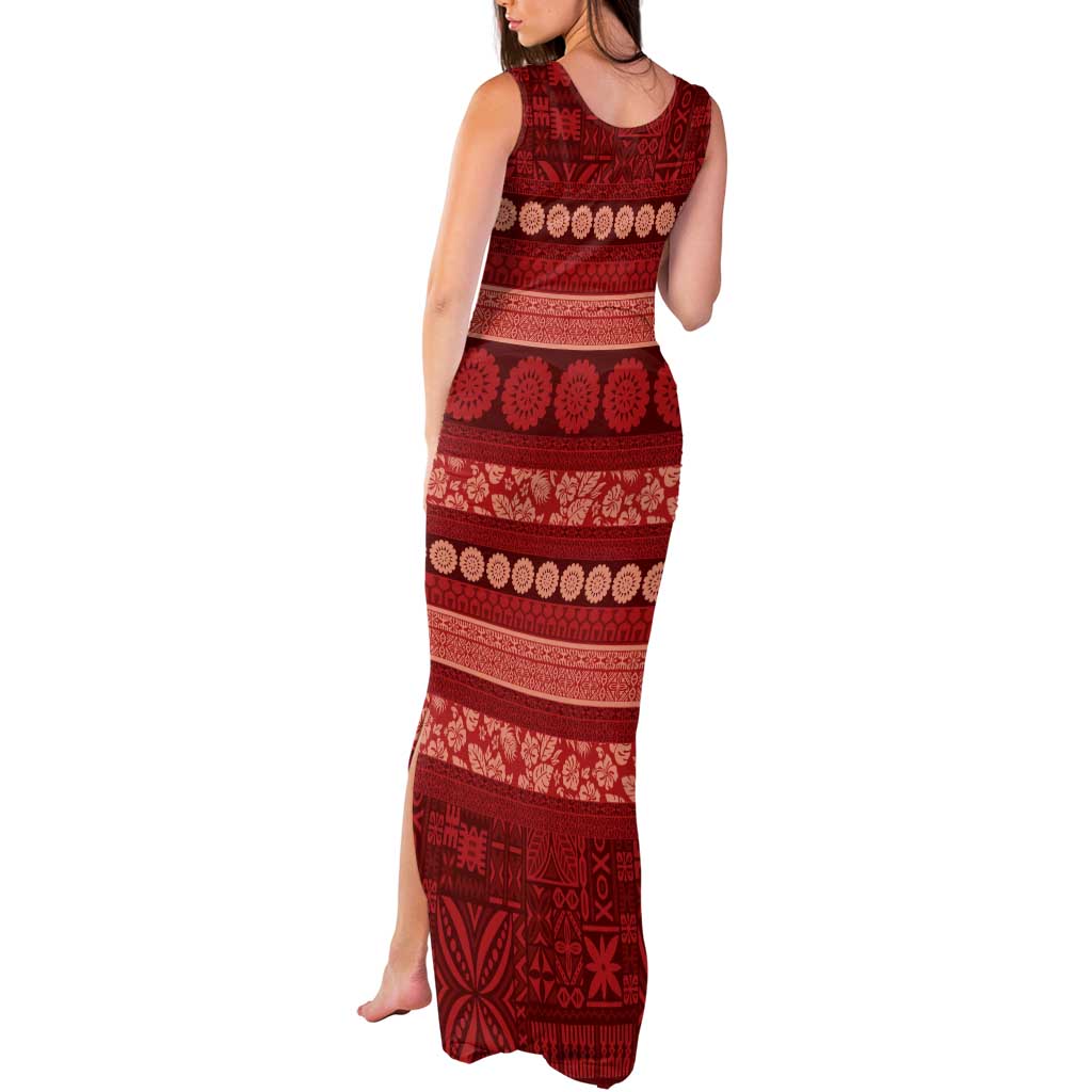 Fiji Marau na Kerisimasi Tank Maxi Dress Red Tapa Masi Inspired Christmas LT9 - Polynesian Pride