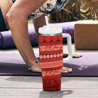 Fiji Marau na Kerisimasi Tumbler With Handle Red Tapa Masi Inspired Christmas - Polynesian Pride