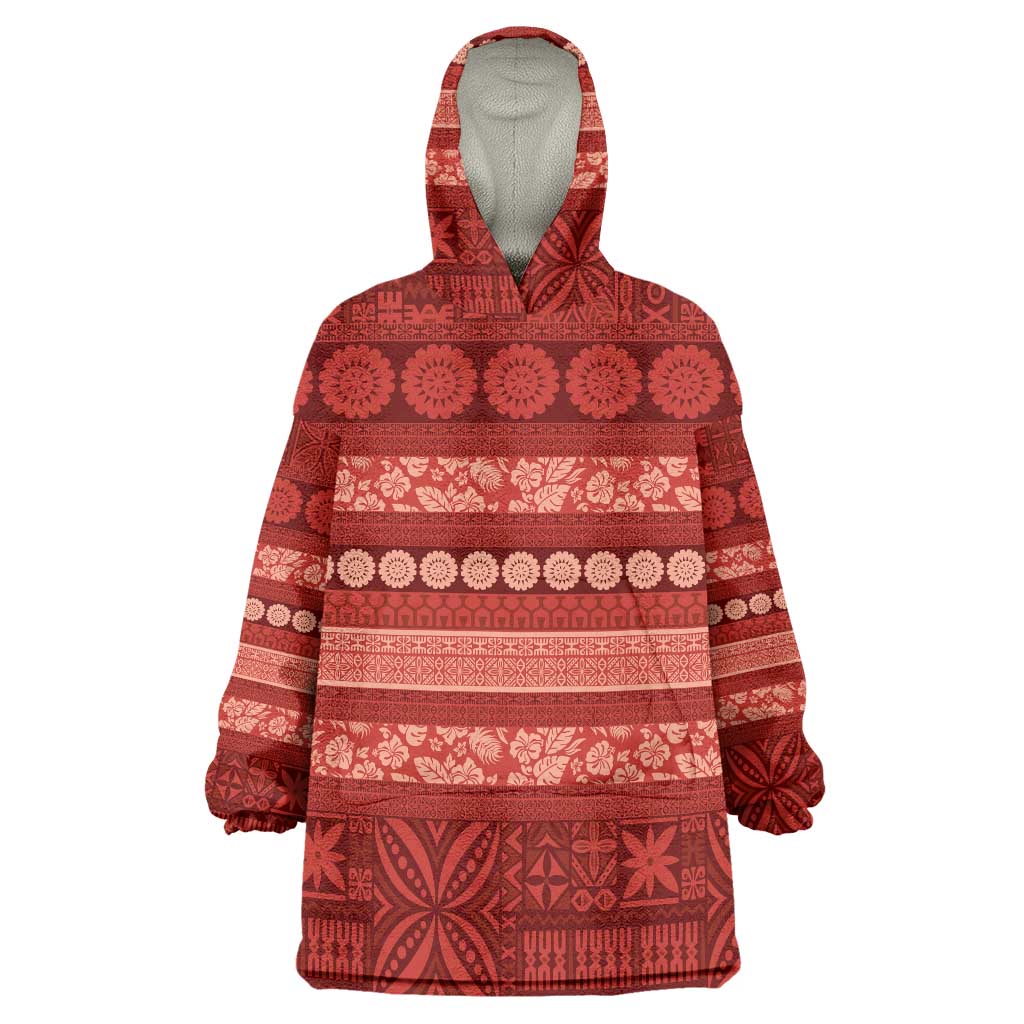Fiji Marau na Kerisimasi Wearable Blanket Hoodie Red Tapa Masi Inspired Christmas LT9 One Size Red - Polynesian Pride