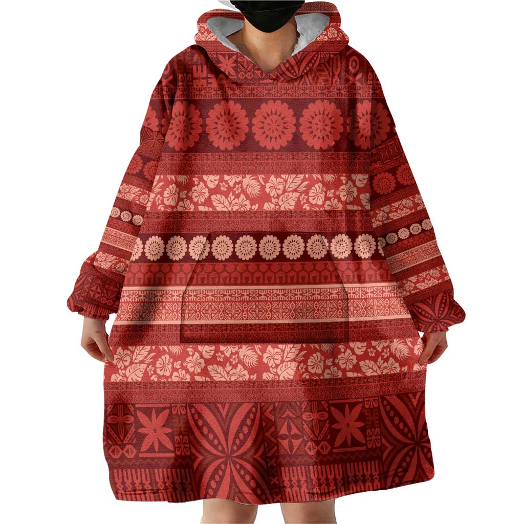Fiji Marau na Kerisimasi Wearable Blanket Hoodie Red Tapa Masi Inspired Christmas LT9 - Polynesian Pride