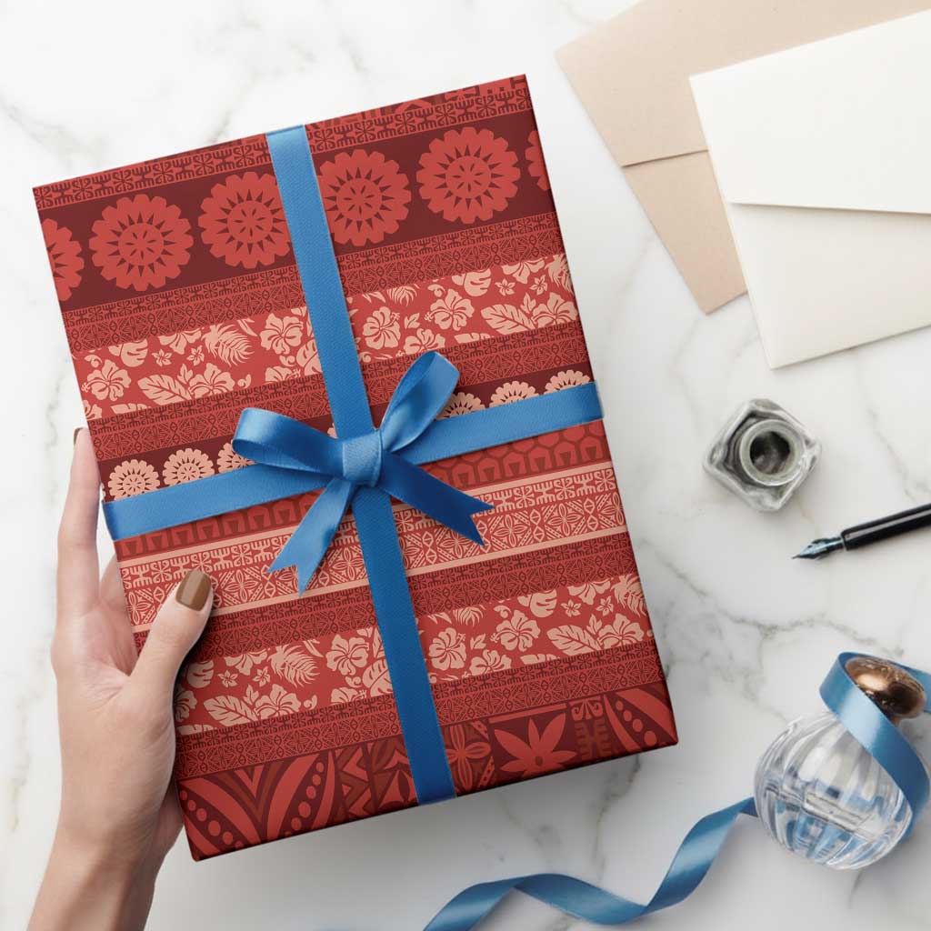 Fiji Marau na Kerisimasi Wrapping Paper Red Tapa Masi Inspired Christmas - Polynesian Pride