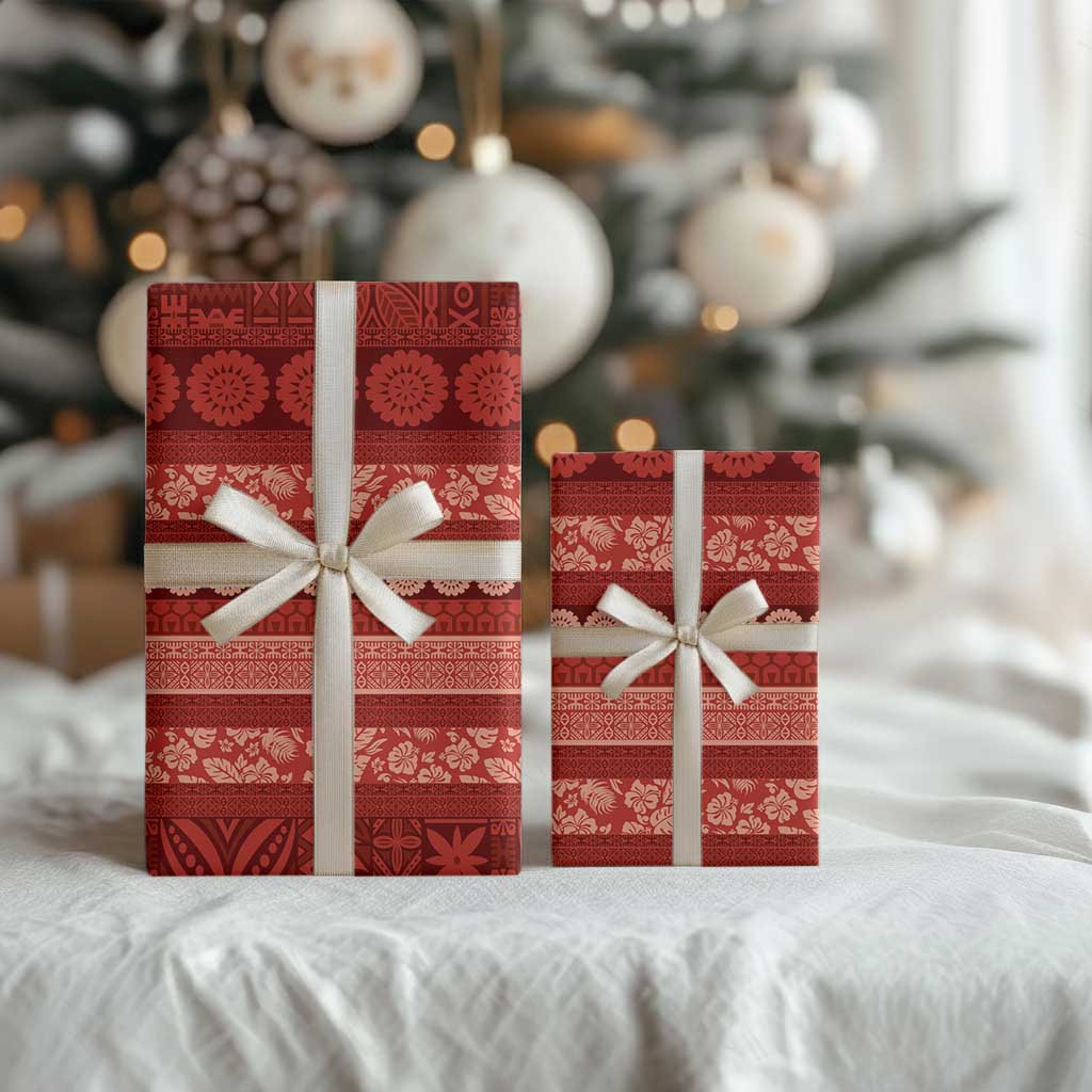 Fiji Marau na Kerisimasi Wrapping Paper Red Tapa Masi Inspired Christmas - Polynesian Pride